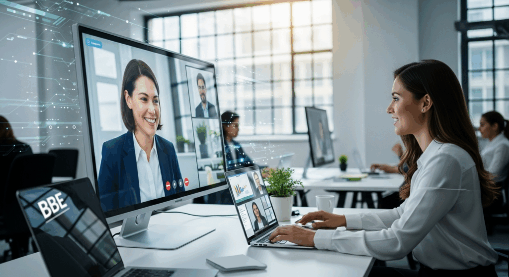 Une femme d'affaires en visioconférence