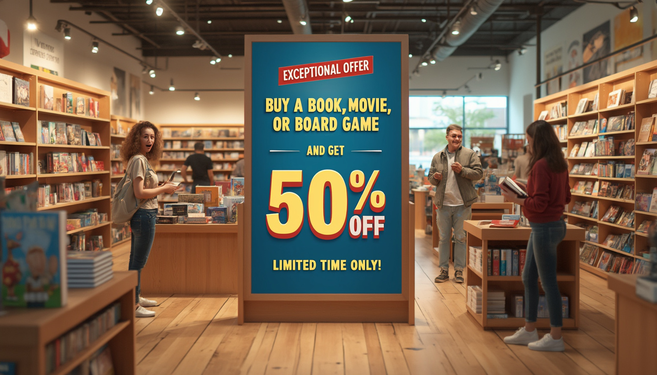 Offre exceptionnelle : Achetez un livre, un film ou un jeu de société et bénéficiez de 50% de réduction sur le second à Target et Amazon, mais dépêchez-vous, c’est pour une durée limitée !