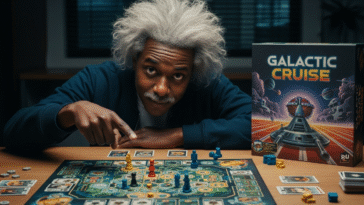 Galactic cruise le jeu qui rend intelligent. L'image montre un joueur jouant au jeu et se croit subitement être Einstein