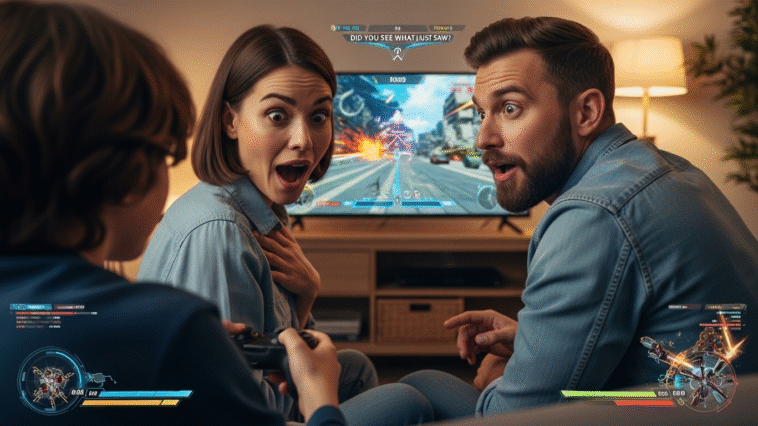Parent émerveillés par son enfant à qui ils ont donné la permission de jouer au jeu vidéo