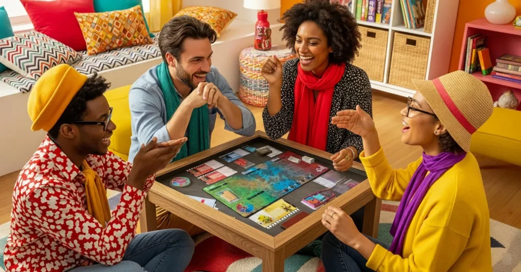 Un groupe d'amis jouant à l'adaptation d'un jeu vidéo en jeu de table