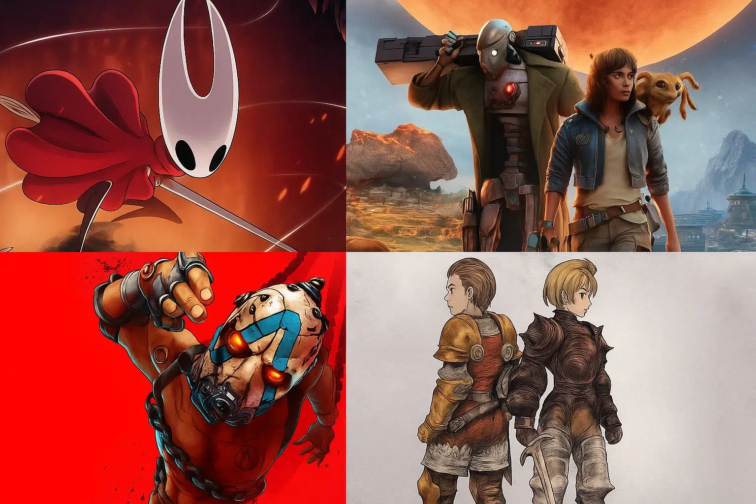 Image montrant les meilleurs jeux vidéos qui sortent en semptembre 2025 : Hollow Knight: Silksong, Borderlands 4, Final Fantasy Tactics: The Ivalice Chronicles ou encore Star Wars Outlaws